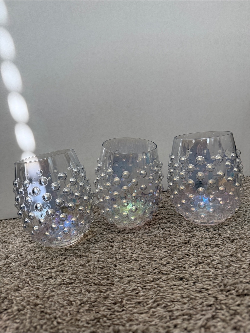 Set of 3 Iridescent Bubble Stemless Wine Glasses